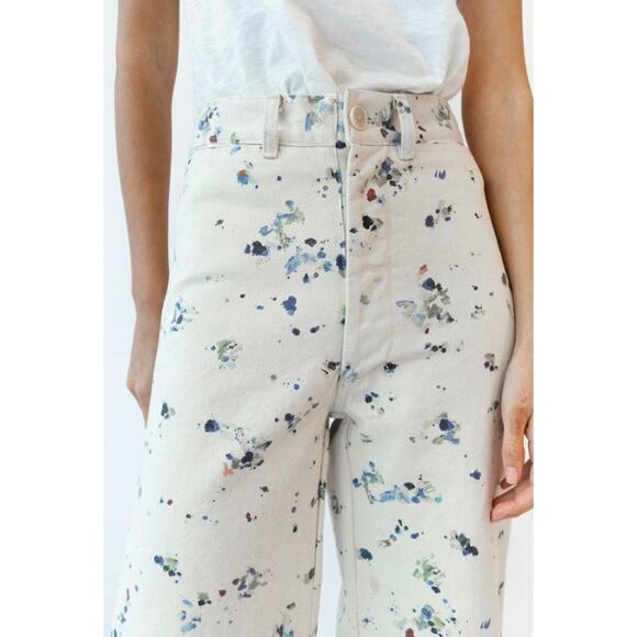 Caron Callahan NWT Stewart Khaki Painter Print Sz 0 Straight Wide Leg Jeans Pant - Picture 3 of 13